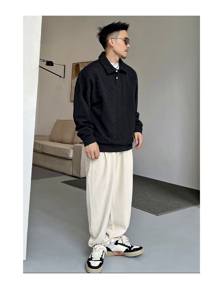 ポロ襟 ワッフル トレーナメンズ 長袖 tシャツ ジャガード ゴルフシャツ トップス 無地 ゴルフウェア ゆったり 体型カバー |  | 11