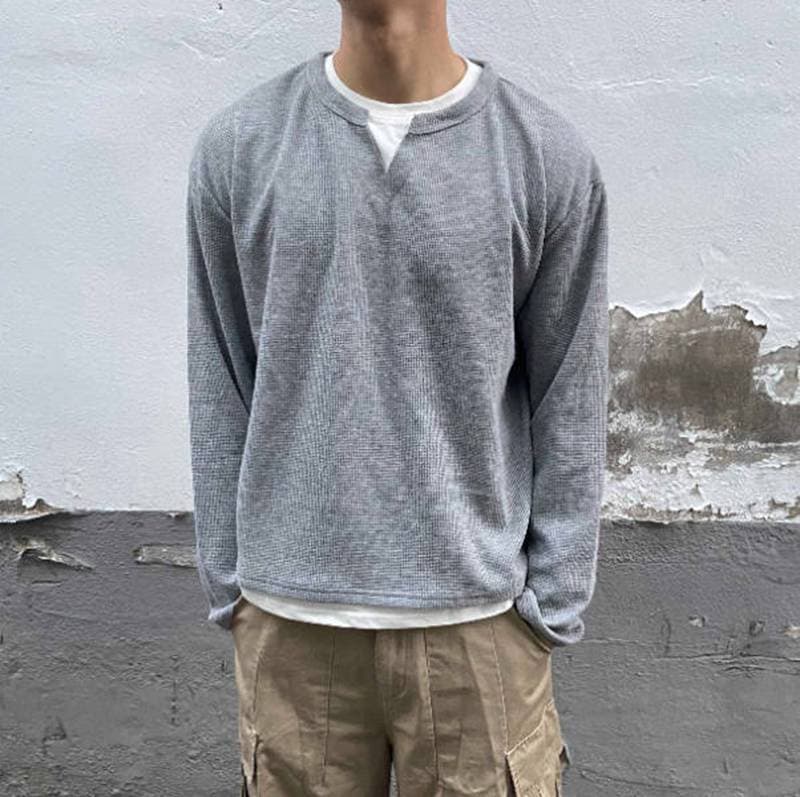 ワッフル tシャツ メンズ 長袖 重ね着風レイヤード風 Vネック トップス ゆったり 体型カバー 大きいサイズ おしゃれ きれい |  | 04