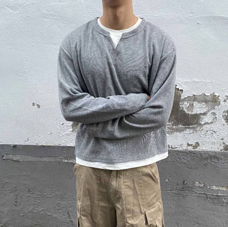 ワッフル tシャツ メンズ 長袖 重ね着風レイヤード風 Vネック トップス ゆったり 体型カバー 大きいサイズ おしゃれ きれい |  | 06