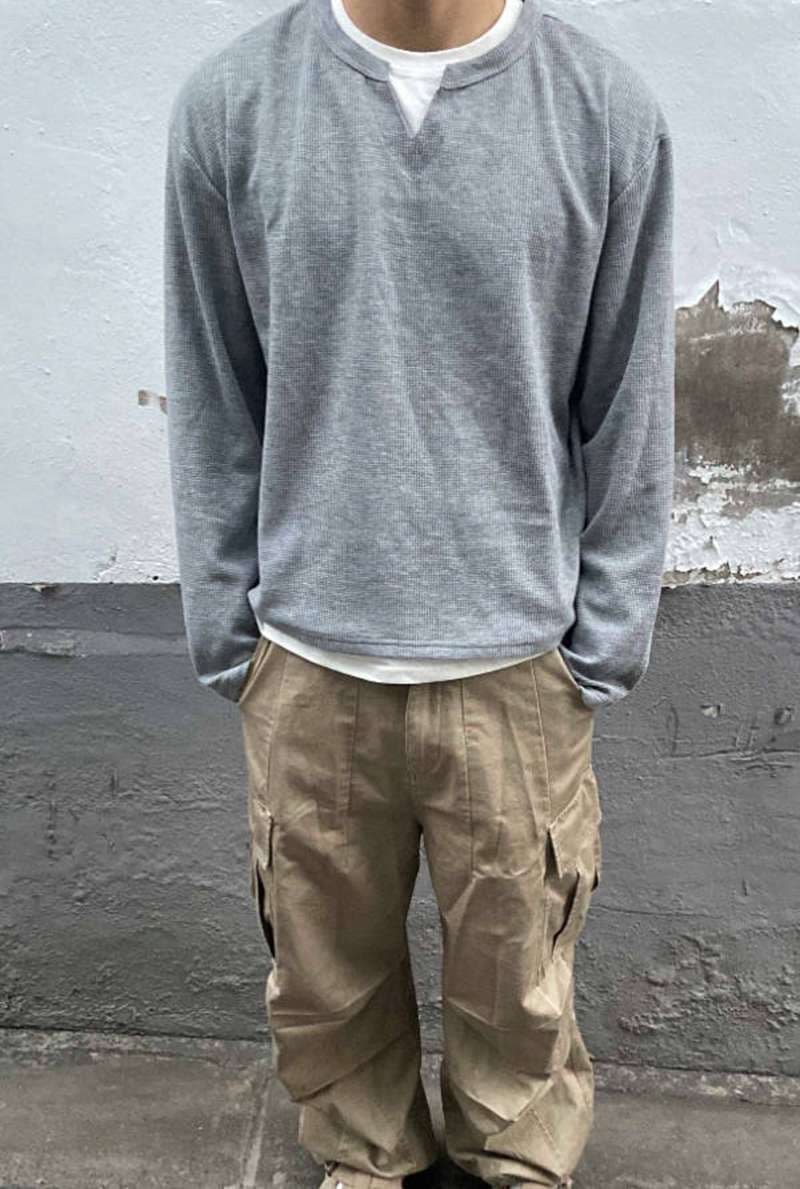 ワッフル tシャツ メンズ 長袖 重ね着風レイヤード風 Vネック トップス ゆったり 体型カバー 大きいサイズ おしゃれ きれい |  | 09
