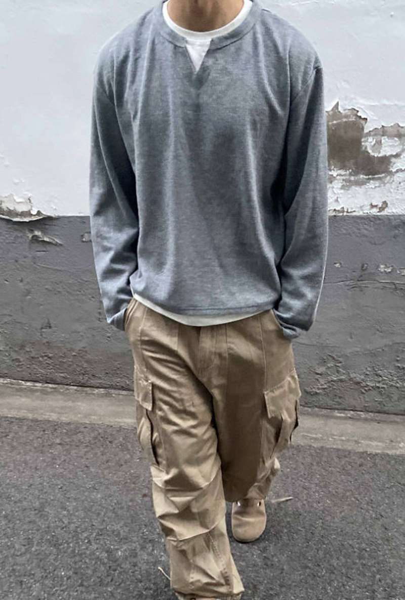 ワッフル tシャツ メンズ 長袖 重ね着風レイヤード風 Vネック トップス ゆったり 体型カバー 大きいサイズ おしゃれ きれい |  | 10