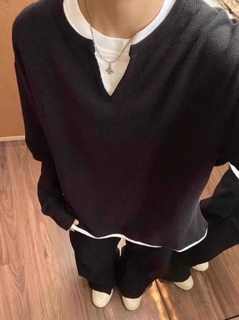 ワッフル tシャツ メンズ 長袖 重ね着風レイヤード風 Vネック トップス ゆったり 体型カバー 大きいサイズ おしゃれ きれい |  | 11