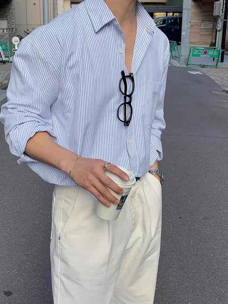 カジュアルシャツ メンズ長袖 ストライプ柄 ボタンダウン ポケット付き 開襟 シャツ トップス おしゃれ きれいめ カッコイイ |  | 06