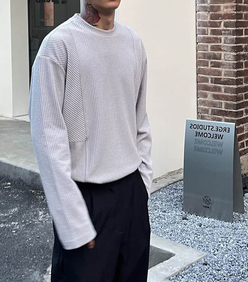 ワッフル tシャツ メンズ ジャガード 切り替え 長袖 カットソー クルーネック 無地 肌触り インナー トップス ゆったり 体型 |  | 14