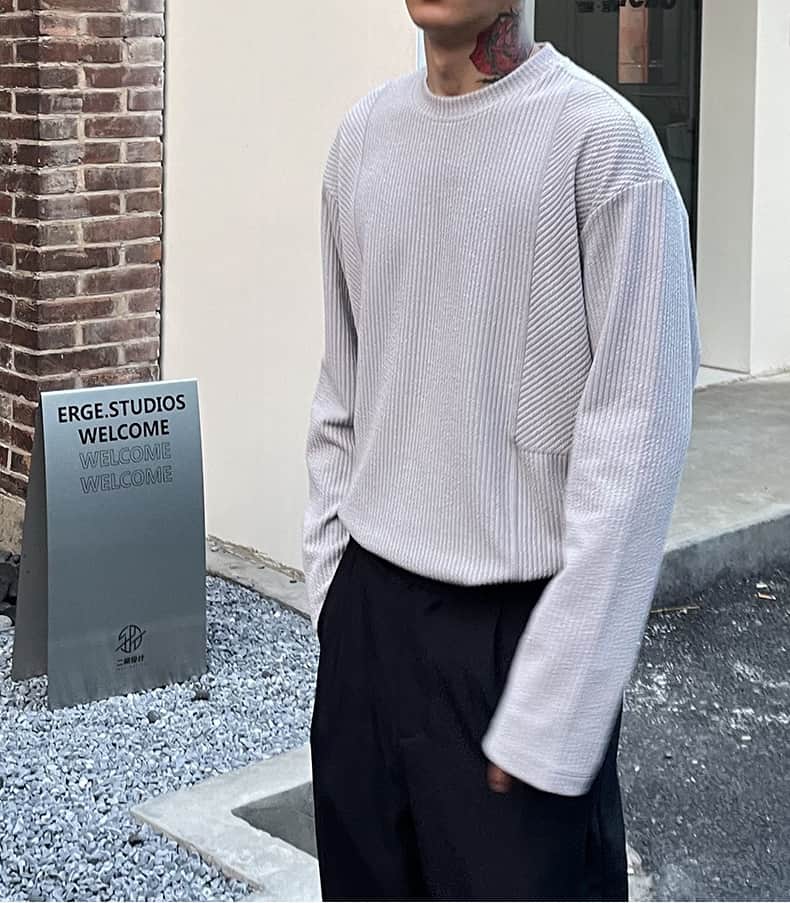 ワッフル tシャツ メンズ ジャガード 切り替え 長袖 カットソー クルーネック 無地 肌触り インナー トップス ゆったり 体型 |  | 17