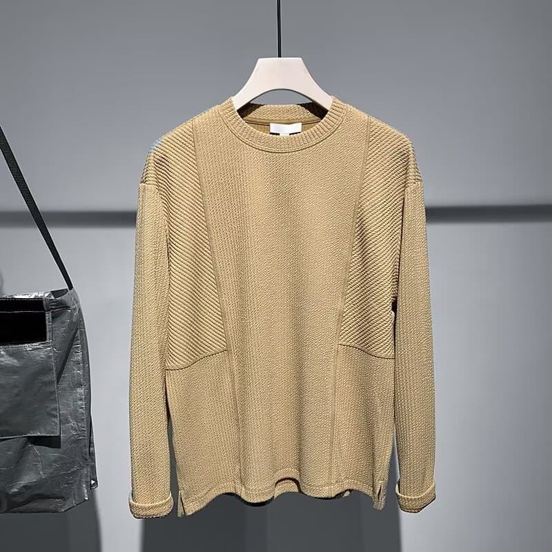 ワッフル tシャツ メンズ ジャガード 切り替え 長袖 カットソー クルーネック 無地 肌触り インナー トップス ゆったり 体型 |  | 04