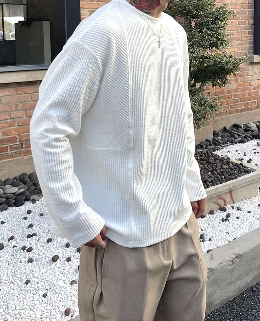 ワッフル tシャツ メンズ ジャガード 切り替え 長袖 カットソー クルーネック 無地 肌触り インナー トップス ゆったり 体型 |  | 07