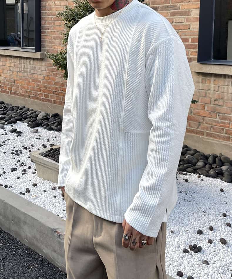 ワッフル tシャツ メンズ ジャガード 切り替え 長袖 カットソー クルーネック 無地 肌触り インナー トップス ゆったり 体型 |  | 10