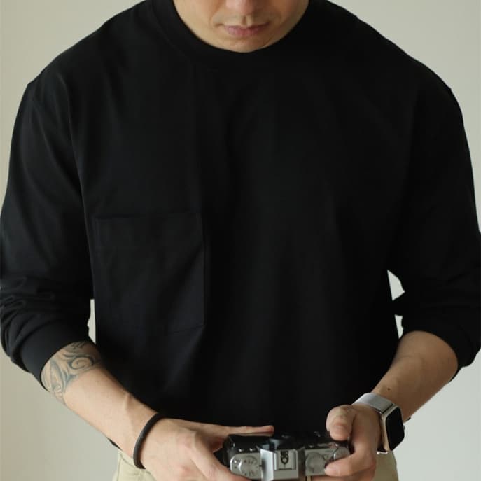 tシャツ メンズ長袖tシャツ カットソー 長袖 クルーネック 胸ポケット付き 無地 インナー トップス ゆったり 体型カバー 大 |  | 03