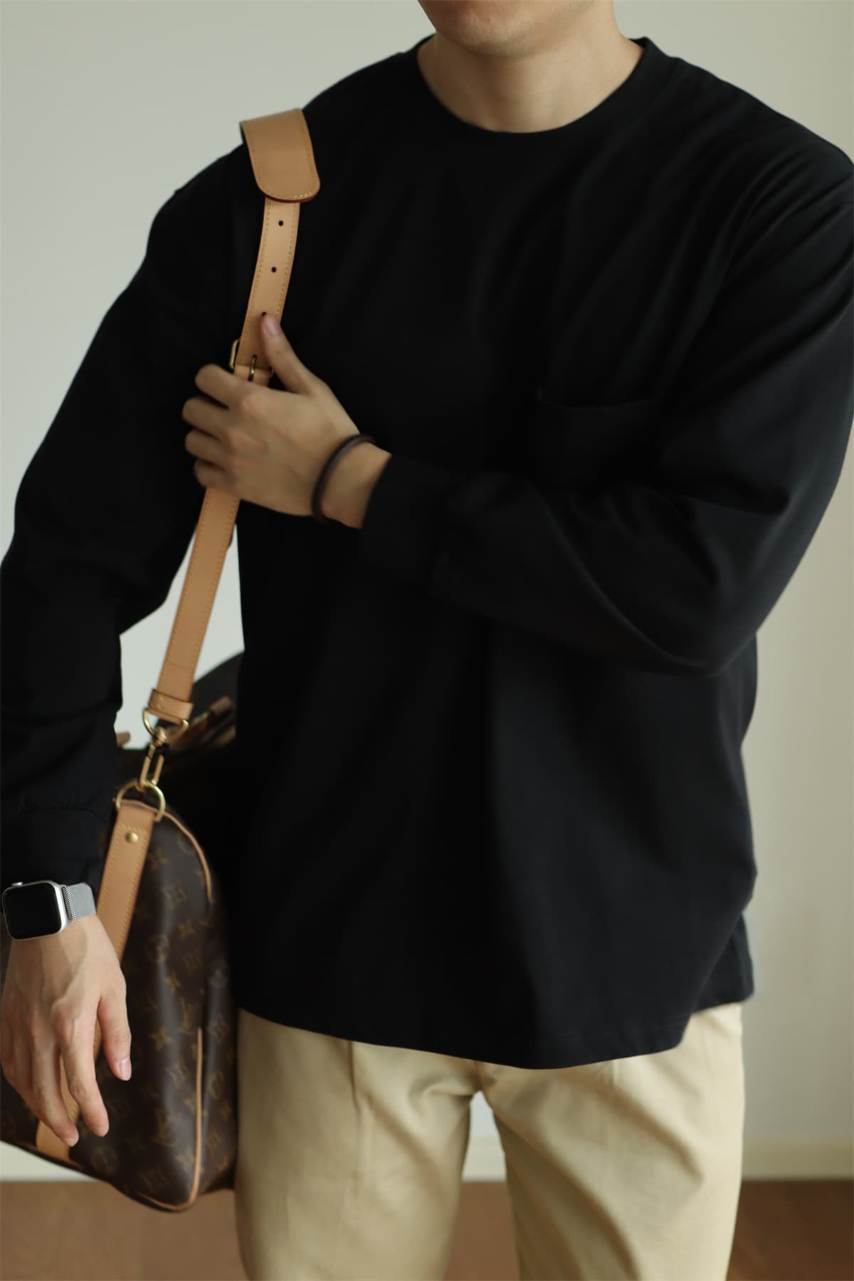 tシャツ メンズ長袖tシャツ カットソー 長袖 クルーネック 胸ポケット付き 無地 インナー トップス ゆったり 体型カバー 大 |  | 04