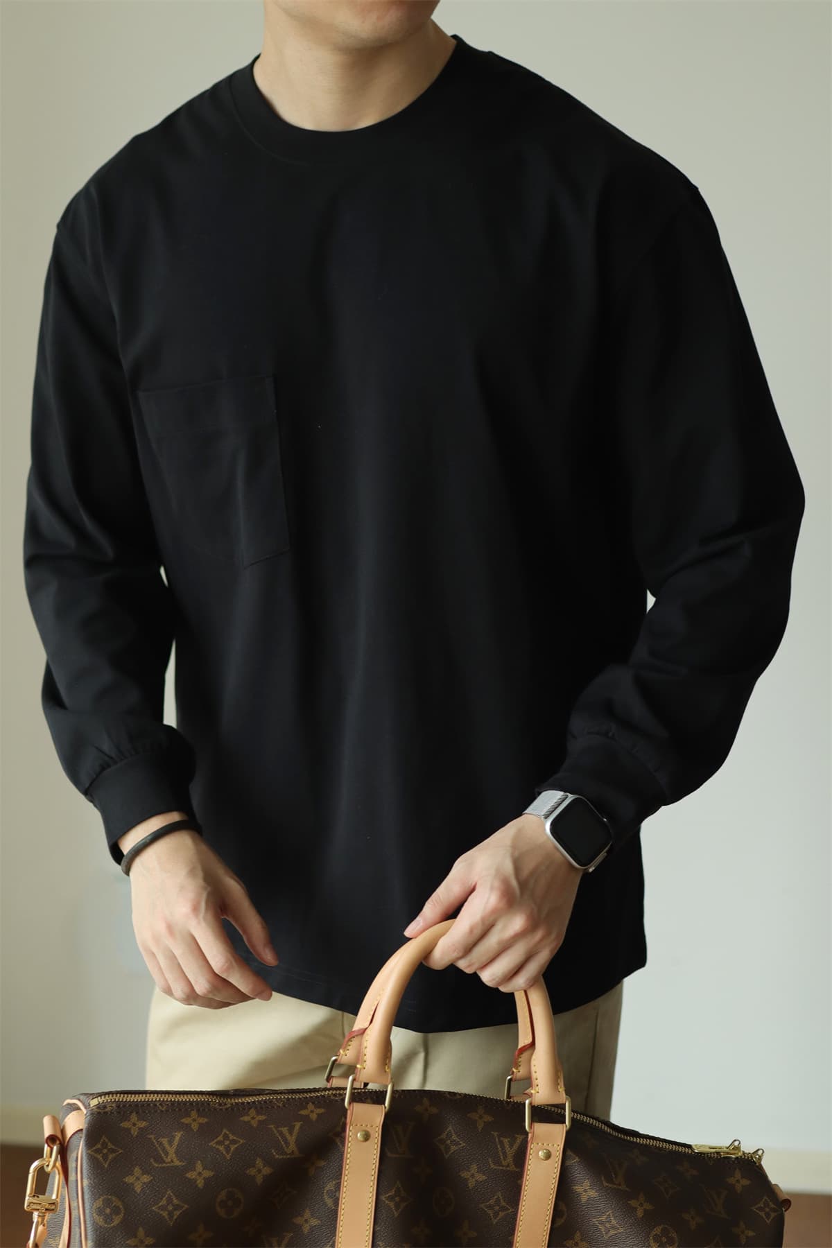 tシャツ メンズ長袖tシャツ カットソー 長袖 クルーネック 胸ポケット付き 無地 インナー トップス ゆったり 体型カバー 大 |  | 05