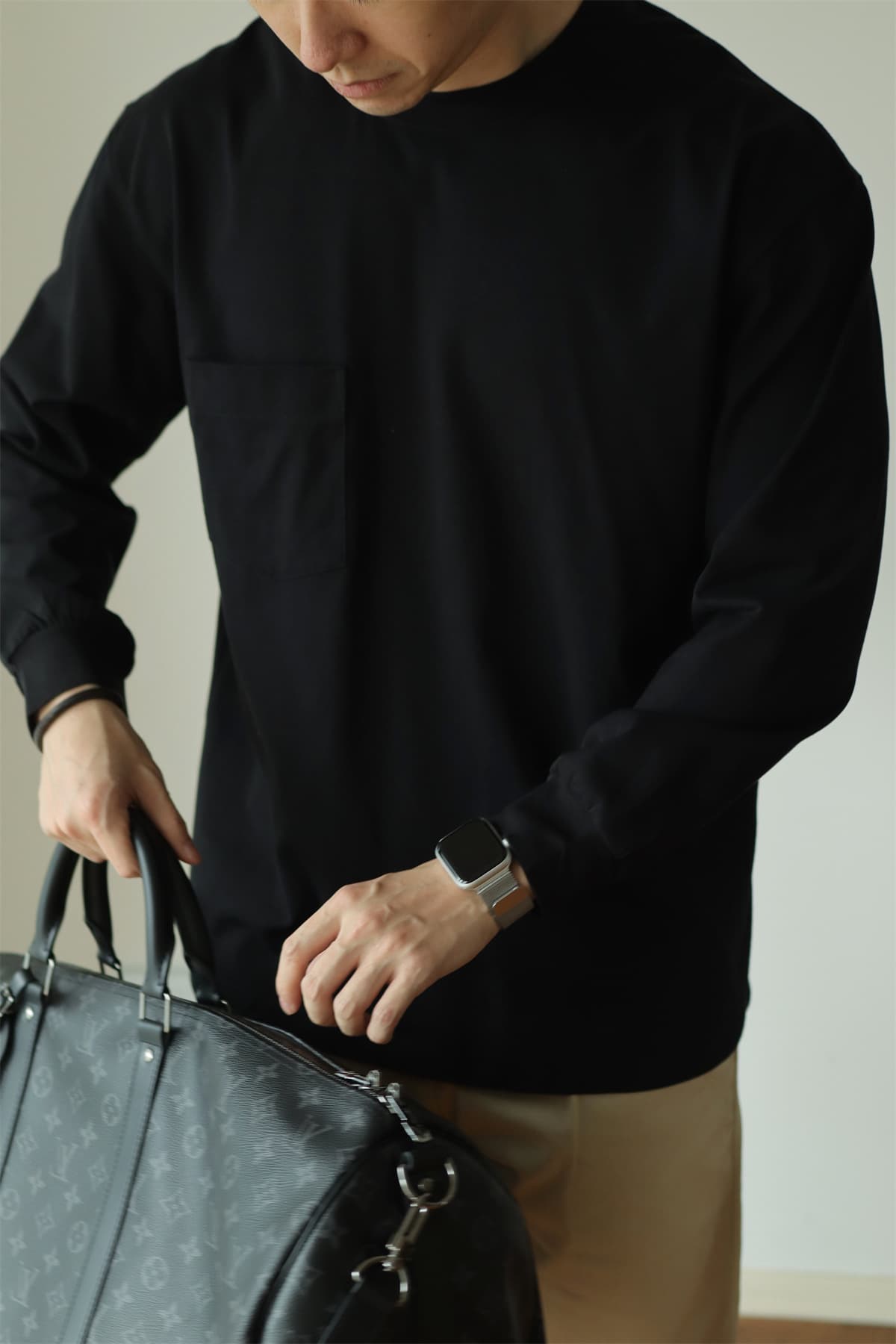 tシャツ メンズ長袖tシャツ カットソー 長袖 クルーネック 胸ポケット付き 無地 インナー トップス ゆったり 体型カバー 大 |  | 06