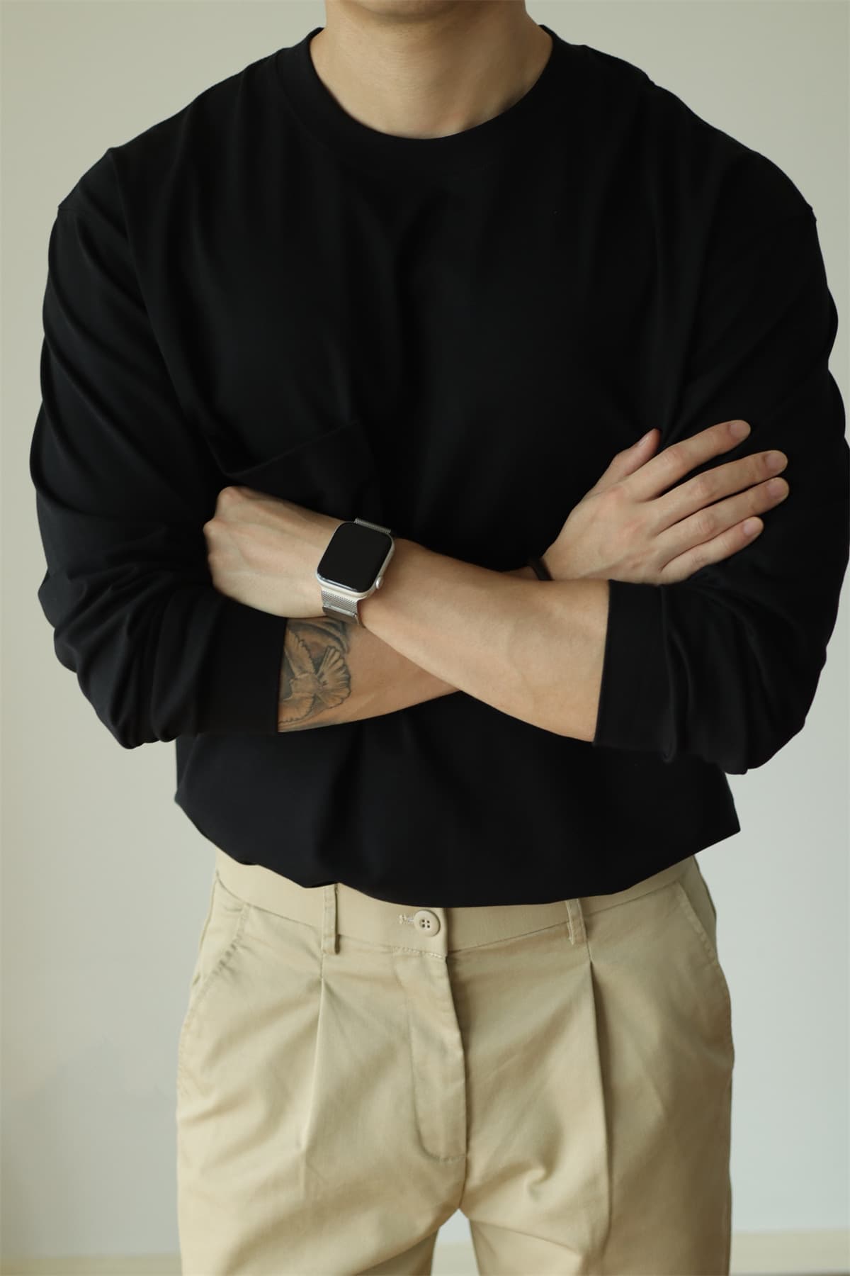 tシャツ メンズ長袖tシャツ カットソー 長袖 クルーネック 胸ポケット付き 無地 インナー トップス ゆったり 体型カバー 大 |  | 07