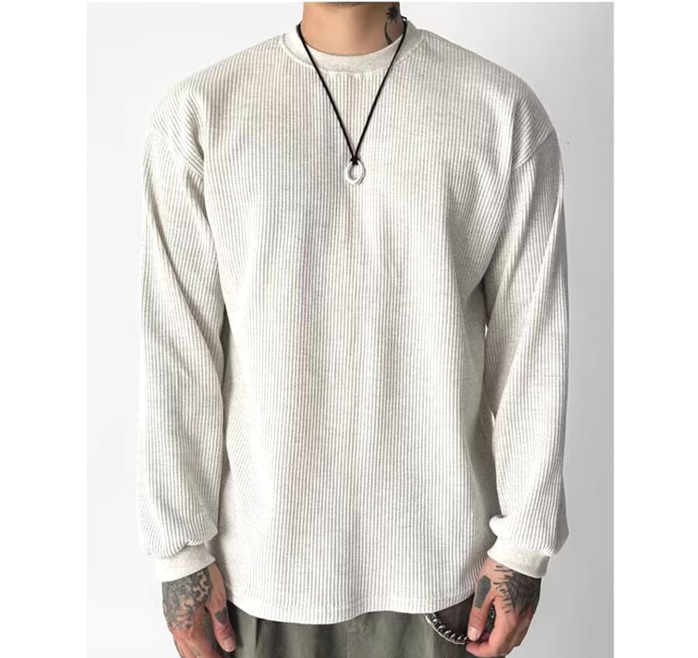 ワッフル tシャツ メンズ長袖tシャツ 長袖 カットソー 裾スリット クルーネック 無地 インナー トップス 大きいサイズ おし |  | 07