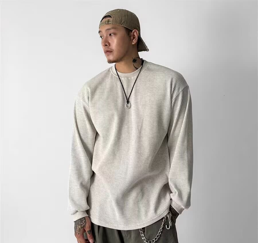 ワッフル tシャツ メンズ長袖tシャツ 長袖 カットソー 裾スリット クルーネック 無地 インナー トップス 大きいサイズ おし |  | 08