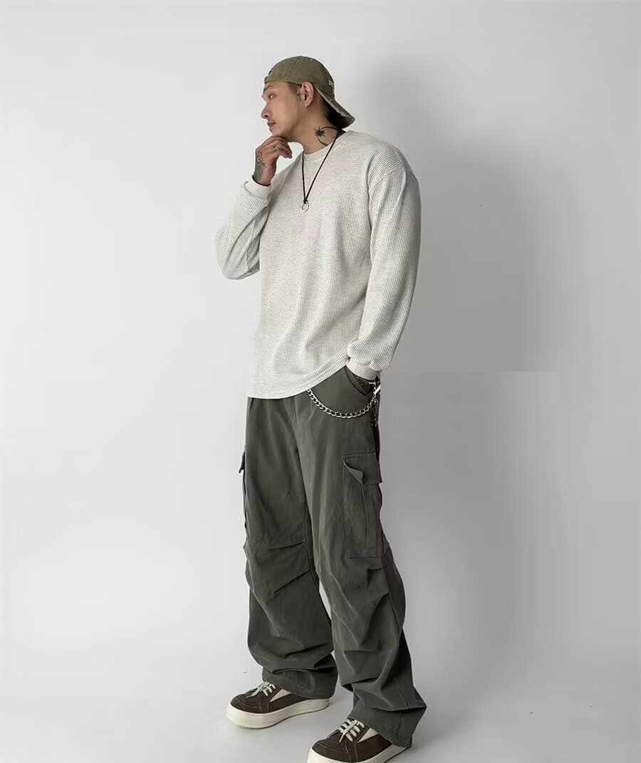 ワッフル tシャツ メンズ長袖tシャツ 長袖 カットソー 裾スリット クルーネック 無地 インナー トップス 大きいサイズ おし |  | 09