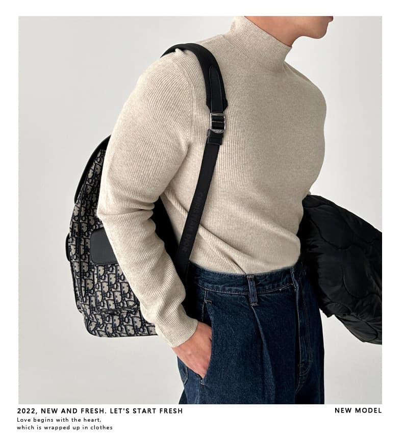 リブニット トップス メンズ長袖 ニットソー モックネック ストレッチ性 セーター ニットトップス インナー カットソー リブ |  | 14