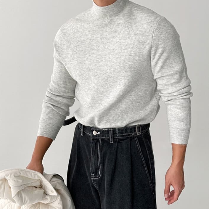 リブニット トップス メンズ長袖 ニットソー モックネック ストレッチ性 セーター ニットトップス インナー カットソー リブ |  | 01