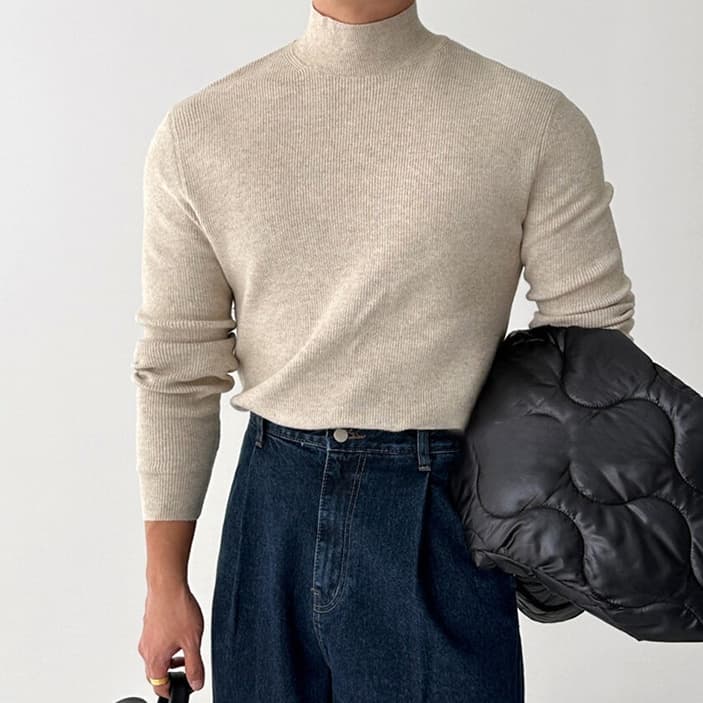 リブニット トップス メンズ長袖 ニットソー モックネック ストレッチ性 セーター ニットトップス インナー カットソー リブ |  | 03