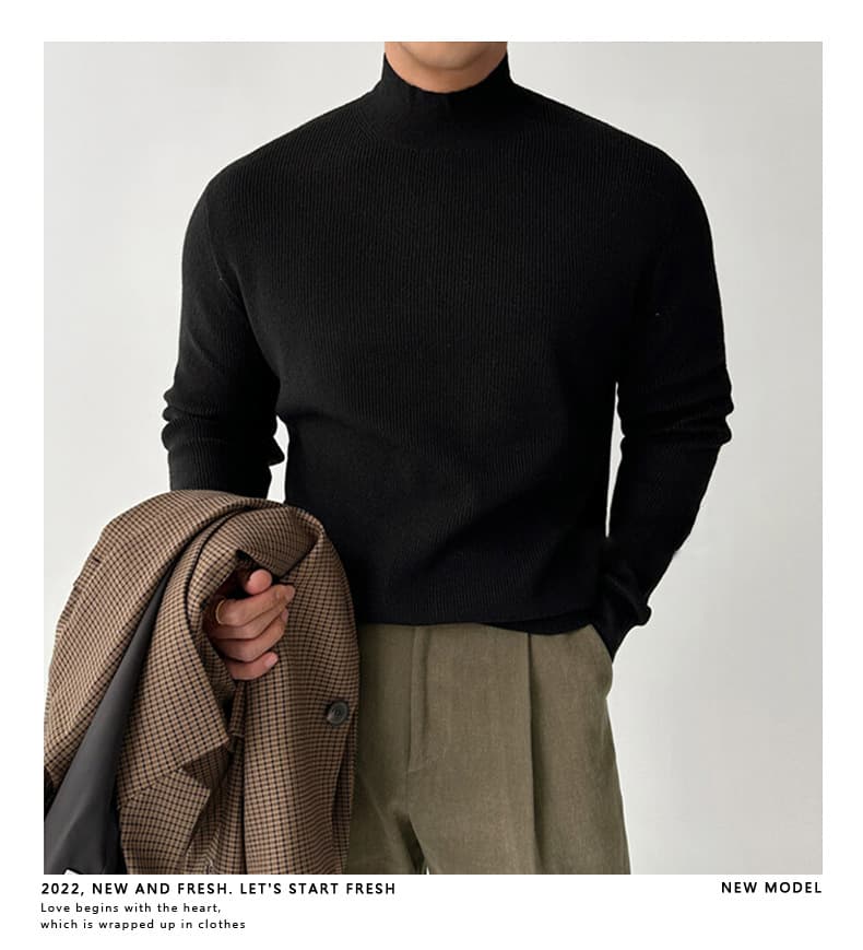 リブニット トップス メンズ長袖 ニットソー モックネック ストレッチ性 セーター ニットトップス インナー カットソー リブ |  | 12