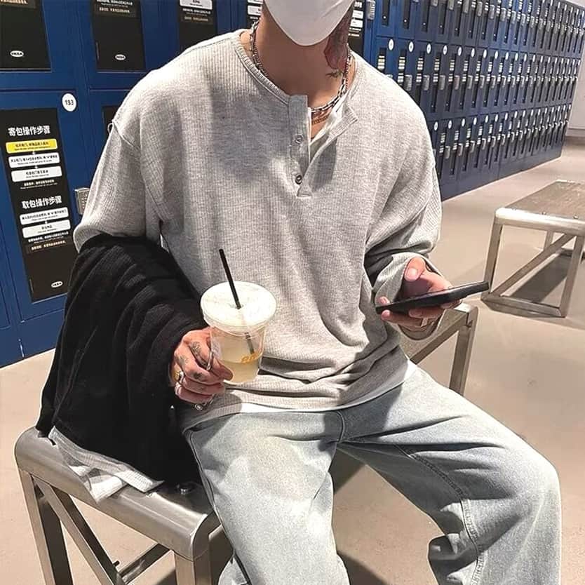 コーデュロイ tシャツメンズ 長袖 ヘンリーネック 重ね着風 レイヤード風 無地 カットソー インナー トップス おしゃれ きれ |  | 04