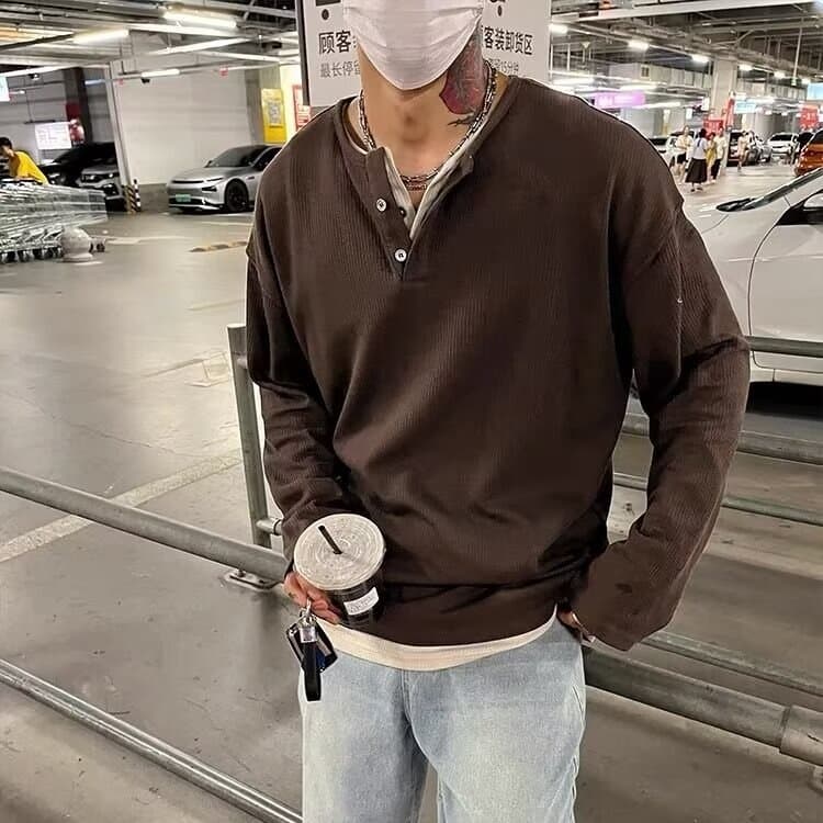 コーデュロイ tシャツメンズ 長袖 ヘンリーネック 重ね着風 レイヤード風 無地 カットソー インナー トップス おしゃれ きれ |  | 03