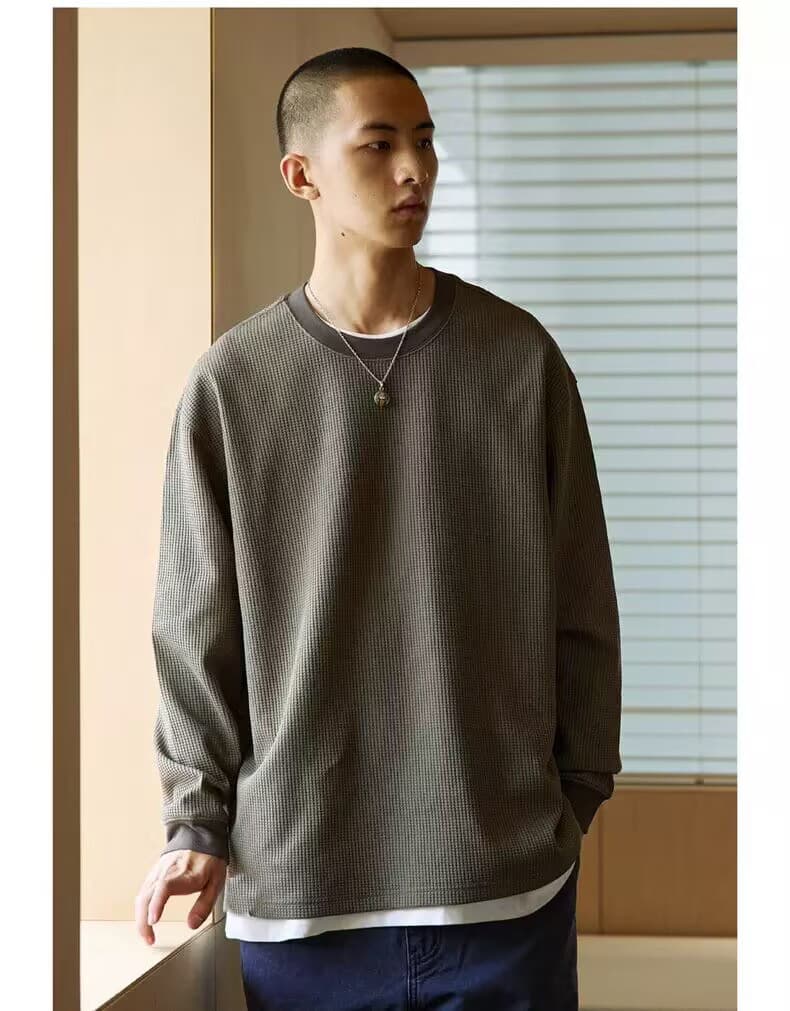 ワッフル tシャツメンズ 長袖tシャツ カットソー 裾スリット 長袖 クルーネック 無地 インナー トップス ゆったり ビッグシ |  | 16