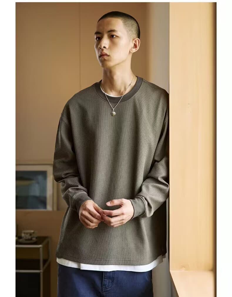 ワッフル tシャツメンズ 長袖tシャツ カットソー 裾スリット 長袖 クルーネック 無地 インナー トップス ゆったり ビッグシ |  | 18