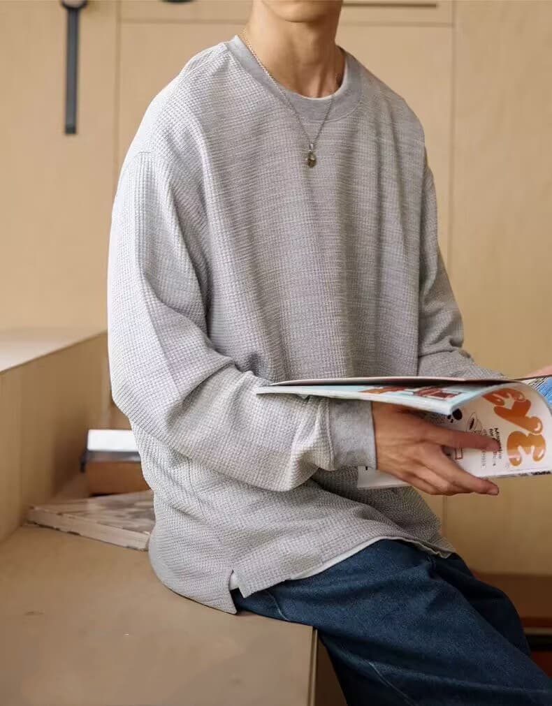 ワッフル tシャツメンズ 長袖tシャツ カットソー 裾スリット 長袖 クルーネック 無地 インナー トップス ゆったり ビッグシ |  | 08