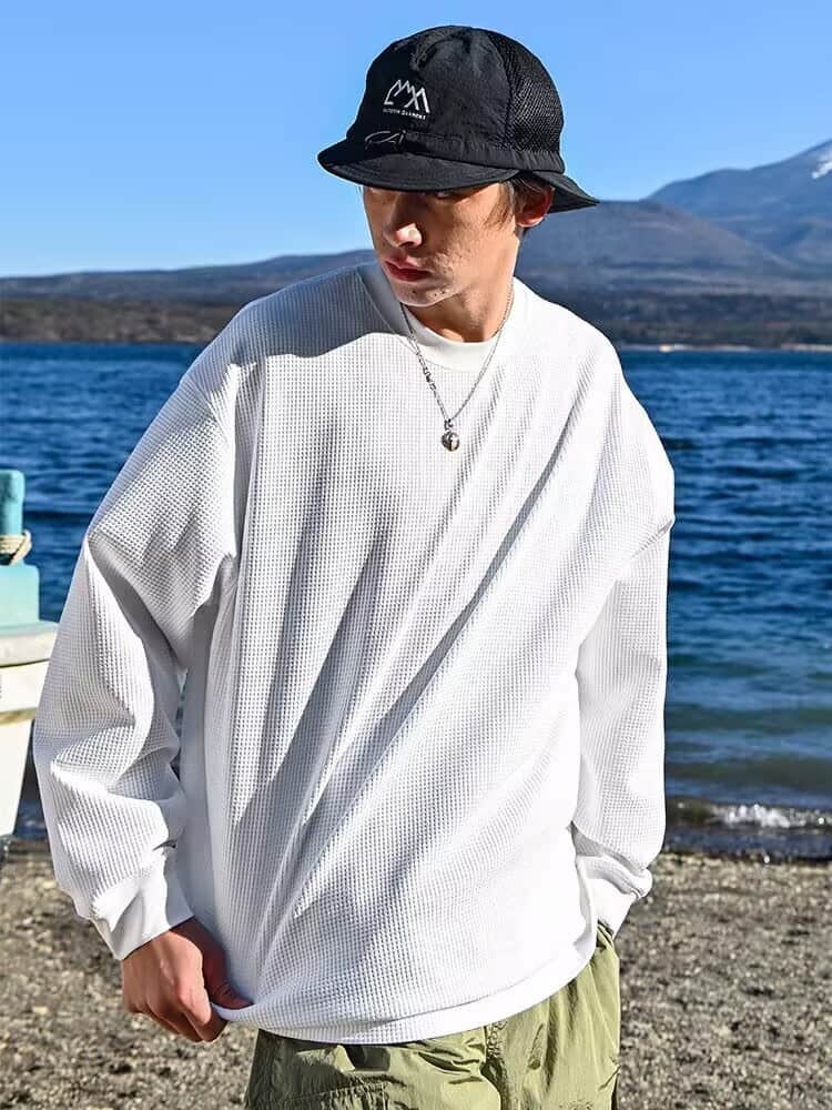 ワッフル tシャツメンズ 長袖tシャツ カットソー 裾スリット 長袖 クルーネック 無地 インナー トップス ゆったり ビッグシ |  | 09