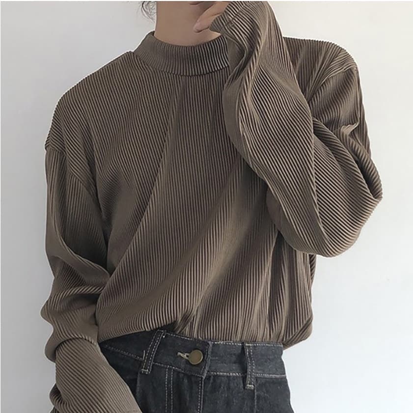 アイスシルク tシャツメンズ モックネック カットソー ストライプ柄 長袖 無地 インナー トップス ゆったり 大きいサイズ お |  | 01