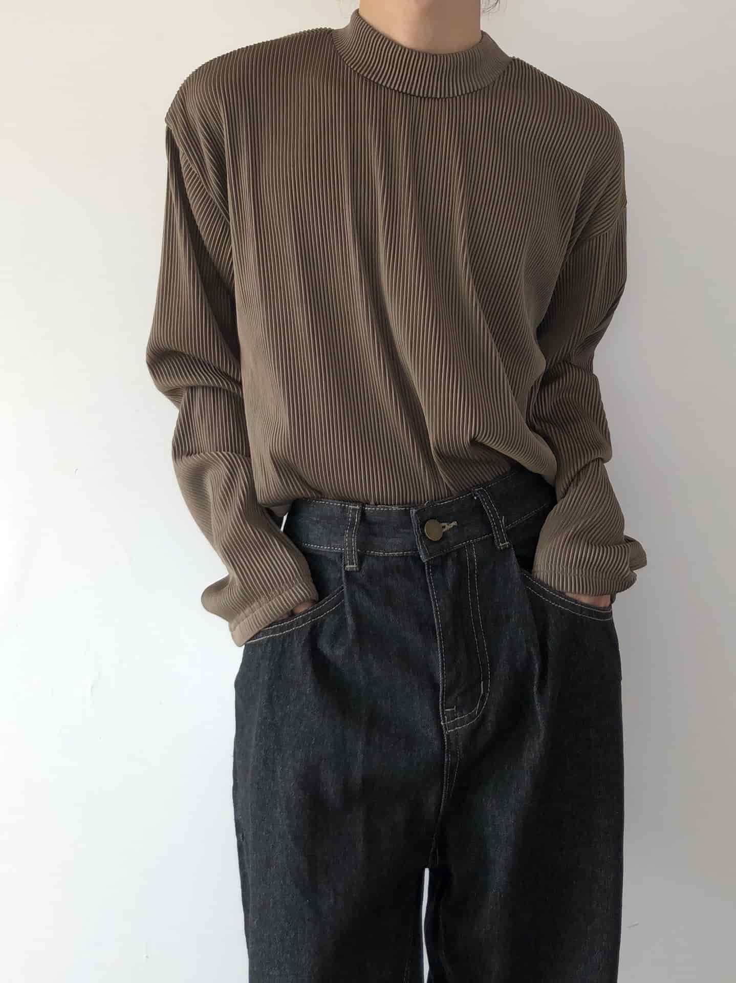 アイスシルク tシャツメンズ モックネック カットソー ストライプ柄 長袖 無地 インナー トップス ゆったり 大きいサイズ お |  | 05