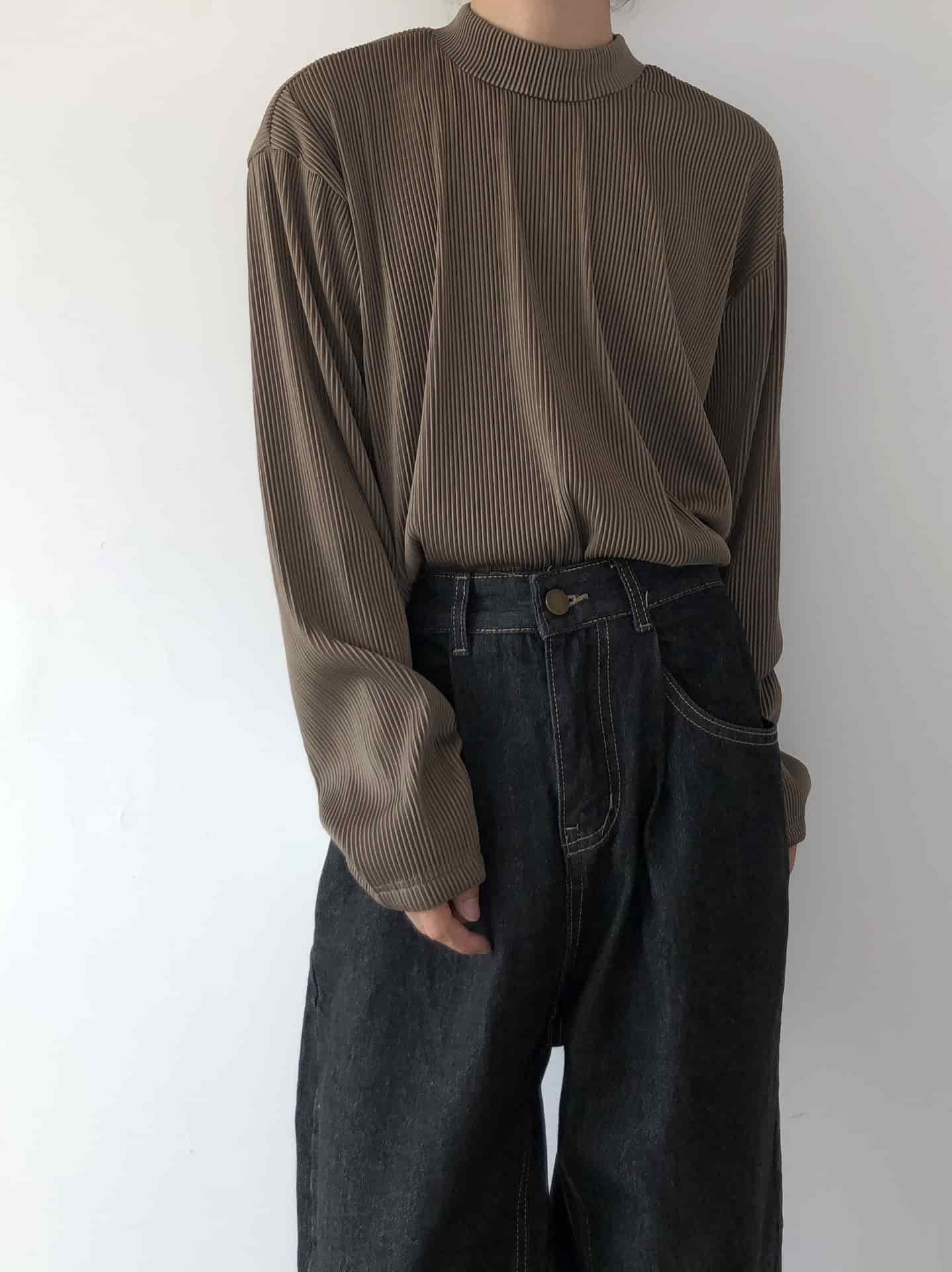 アイスシルク tシャツメンズ モックネック カットソー ストライプ柄 長袖 無地 インナー トップス ゆったり 大きいサイズ お |  | 06