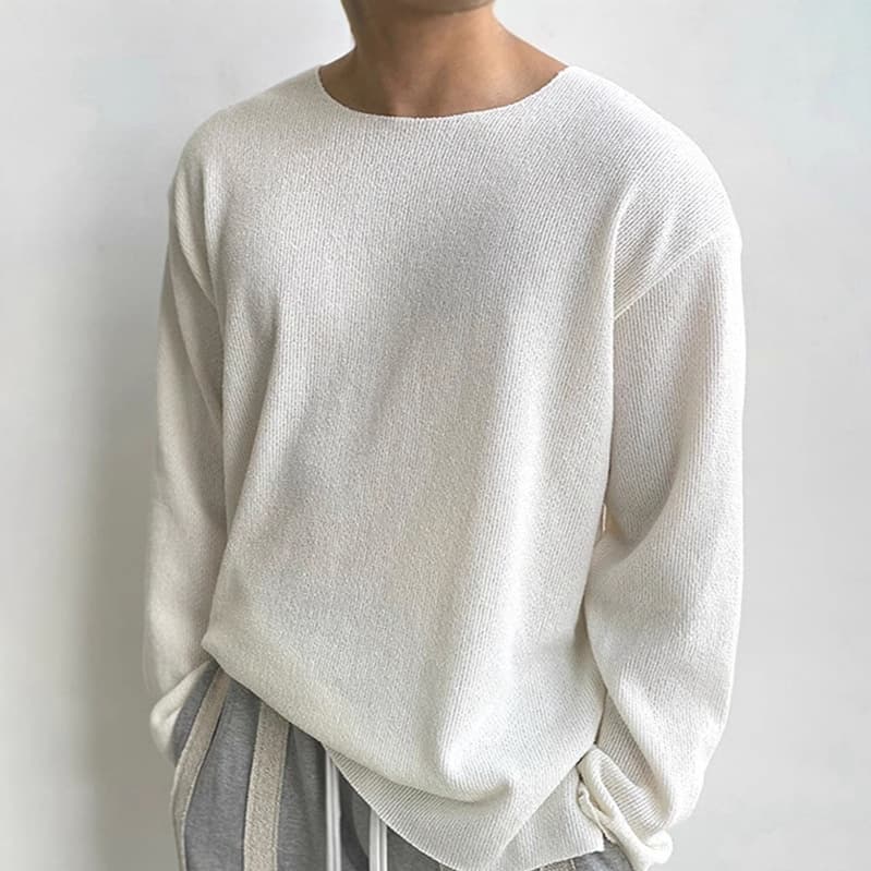 ビッグシルエット tシャツメンズ ニット カットソー 長袖 体型カバー ニットソー 着痩せ クルーネック 無地 インナー トップ |  | 03