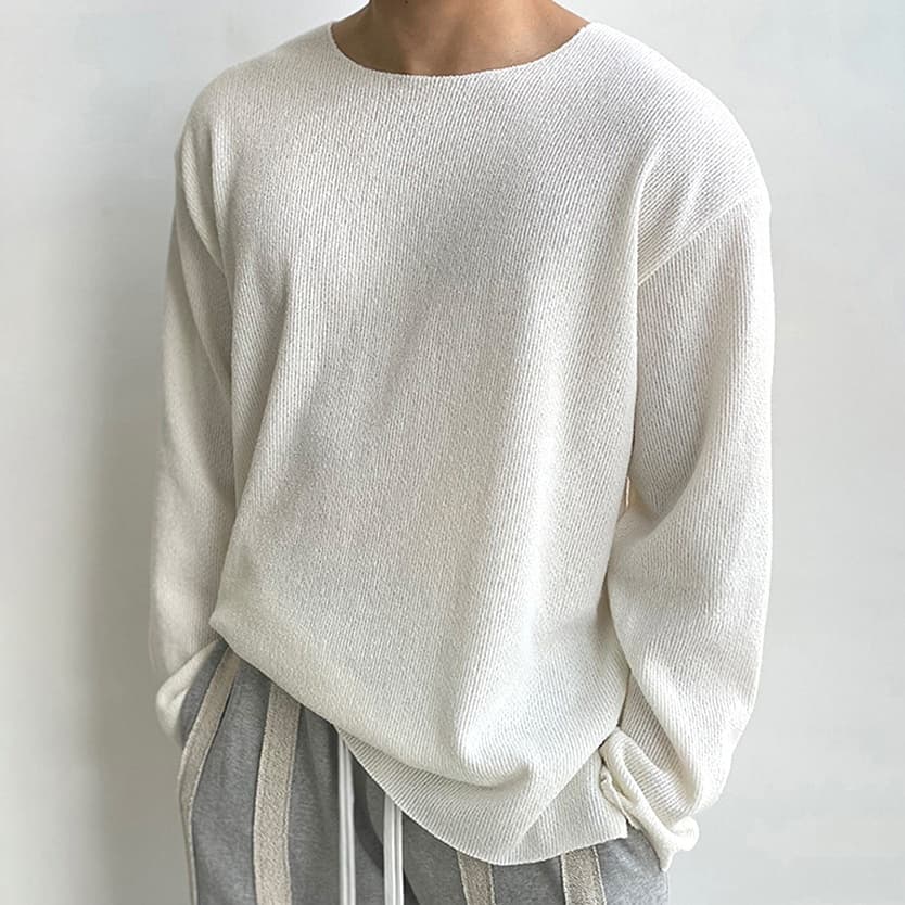 ビッグシルエット tシャツメンズ ニット カットソー 長袖 体型カバー ニットソー 着痩せ クルーネック 無地 インナー トップ |  | 01