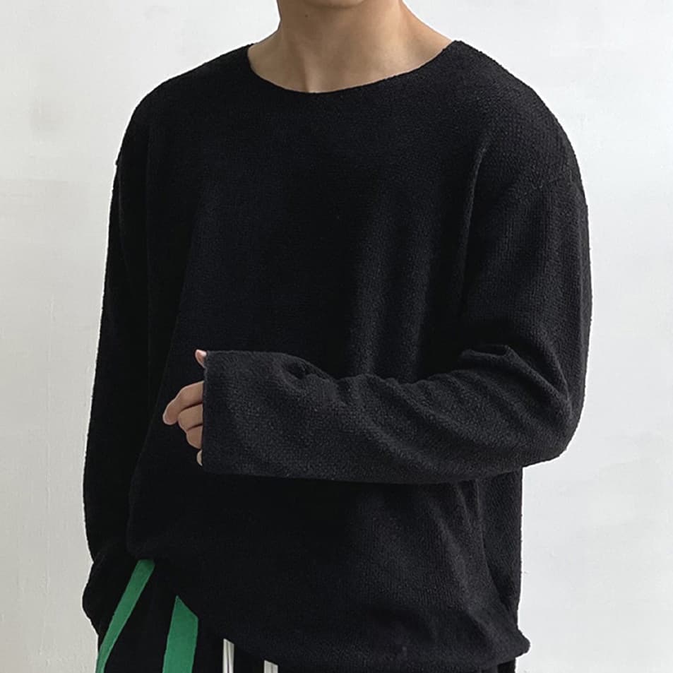 ビッグシルエット tシャツメンズ ニット カットソー 長袖 体型カバー ニットソー 着痩せ クルーネック 無地 インナー トップ |  | 02