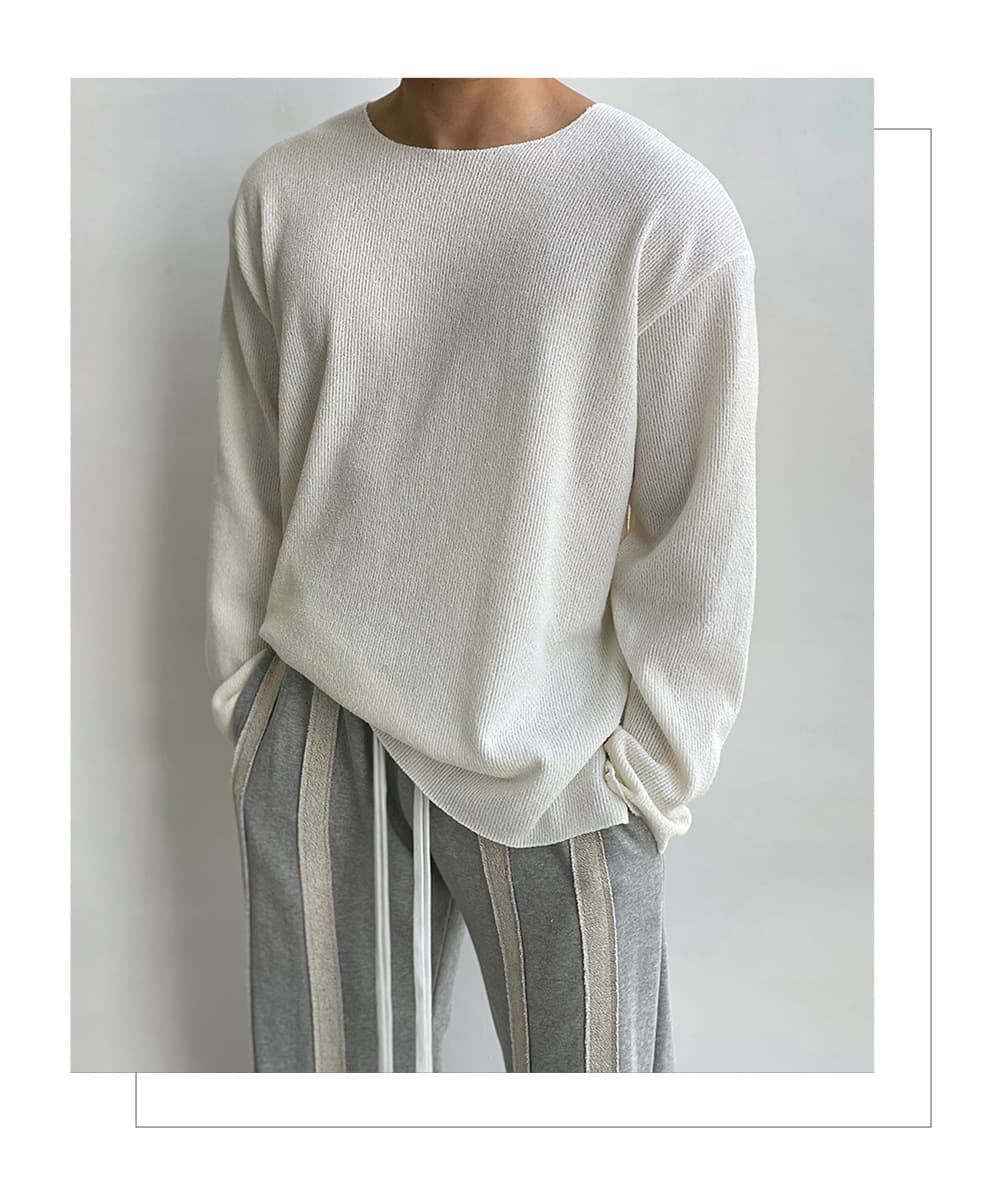 ビッグシルエット tシャツメンズ ニット カットソー 長袖 体型カバー ニットソー 着痩せ クルーネック 無地 インナー トップ |  | 04