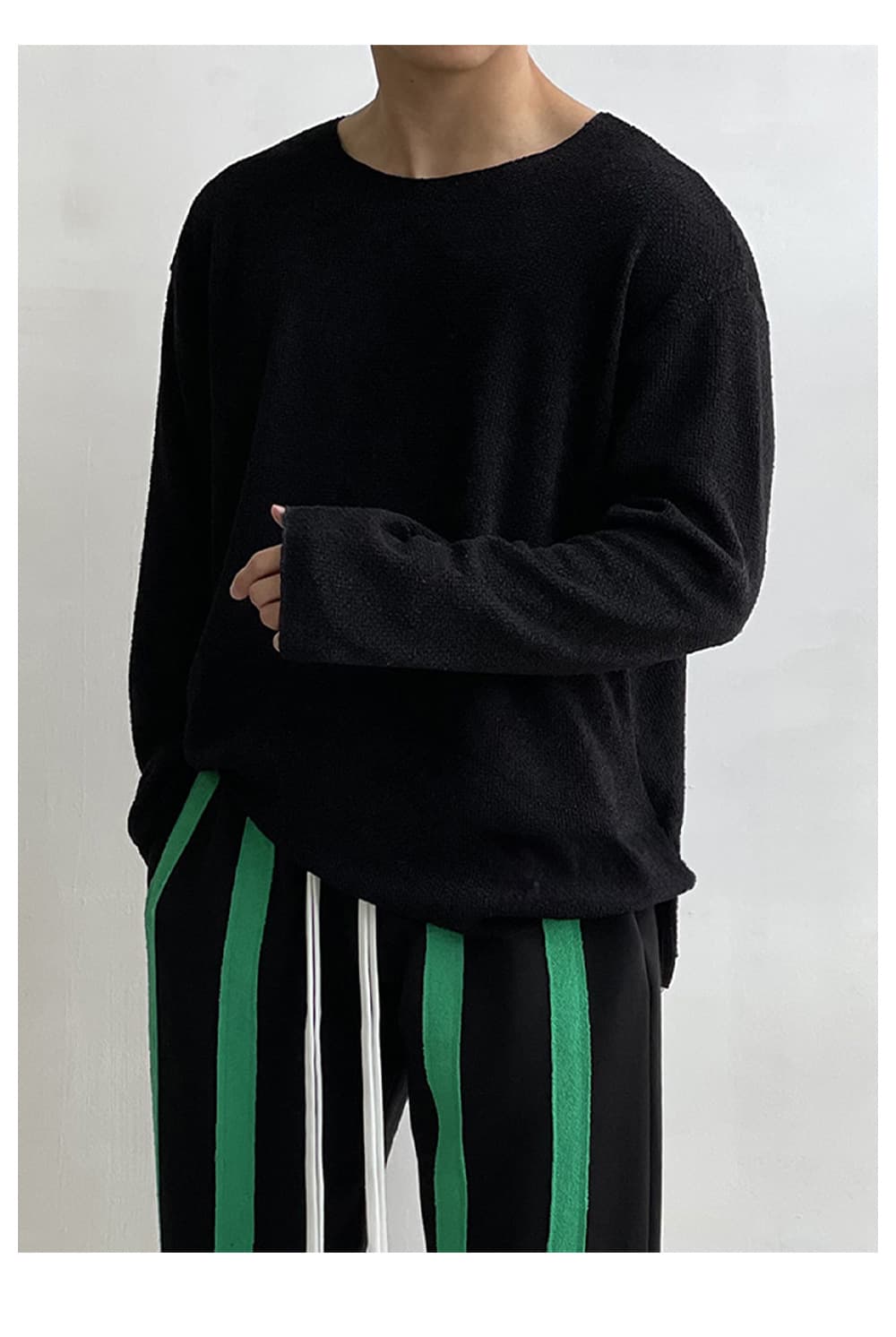 ビッグシルエット tシャツメンズ ニット カットソー 長袖 体型カバー ニットソー 着痩せ クルーネック 無地 インナー トップ |  | 07