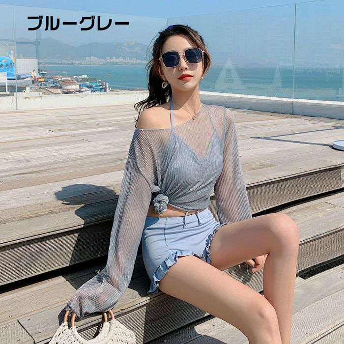 3点セット 露出控えめ 水着 レディース ビキニ セパレート ママ水着 フィットネス 体型カバー 大きいサイズ セットアップ 韓国 |  | 01