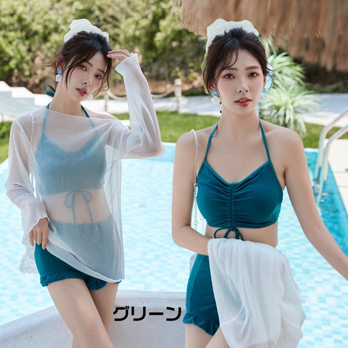 3点セット 露出控えめ 水着 レディース ビキニ セパレート ママ水着 フィットネス 体型カバー 大きいサイズ セットアップ 韓国 |  | 07