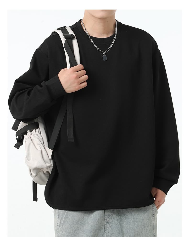 トレーナー アシンメトリー リブ袖 無地 メンズ プルオーバー トップス 長袖 重ね着風 春秋 レイヤード風Tシャツ 切り替え |  | 03