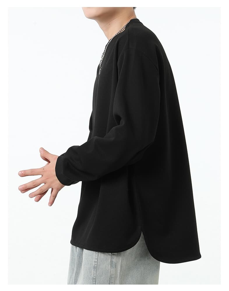 トレーナー アシンメトリー リブ袖 無地 メンズ プルオーバー トップス 長袖 重ね着風 春秋 レイヤード風Tシャツ 切り替え |  | 12