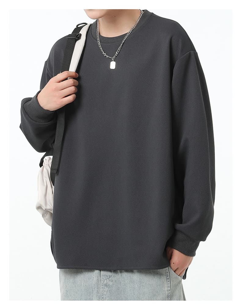 トレーナー アシンメトリー リブ袖 無地 メンズ プルオーバー トップス 長袖 重ね着風 春秋 レイヤード風Tシャツ 切り替え |  | 04