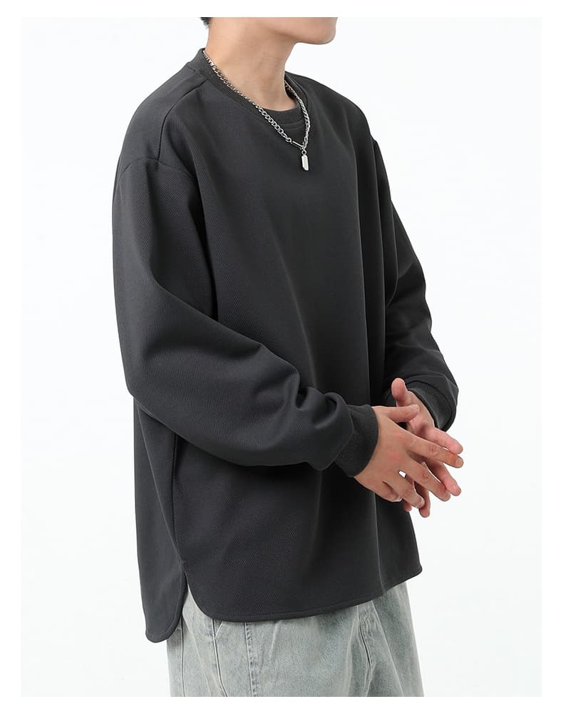 トレーナー アシンメトリー リブ袖 無地 メンズ プルオーバー トップス 長袖 重ね着風 春秋 レイヤード風Tシャツ 切り替え |  | 15