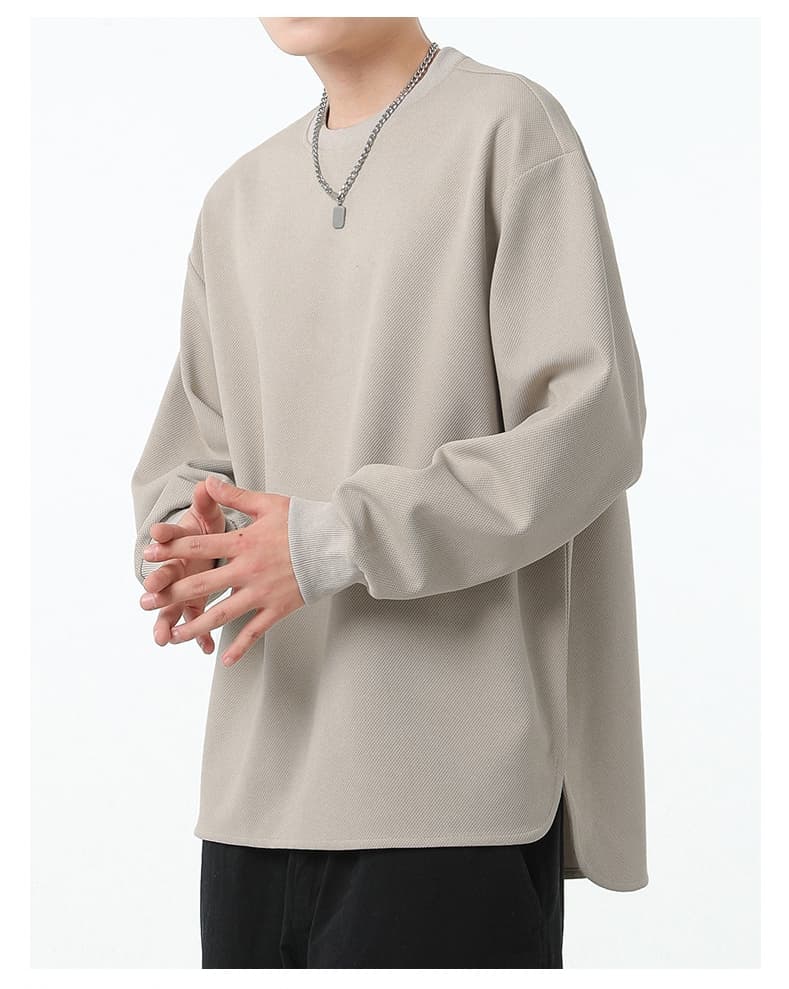 トレーナー アシンメトリー リブ袖 無地 メンズ プルオーバー トップス 長袖 重ね着風 春秋 レイヤード風Tシャツ 切り替え |  | 01