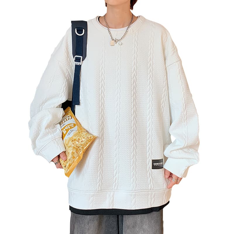 ジャガード トレーナー メンズ プルオーバー 春 秋 トップス 長袖 クルーネック 重ね着風 Tシャツ 切り替え スウェット 運動 |  | 01