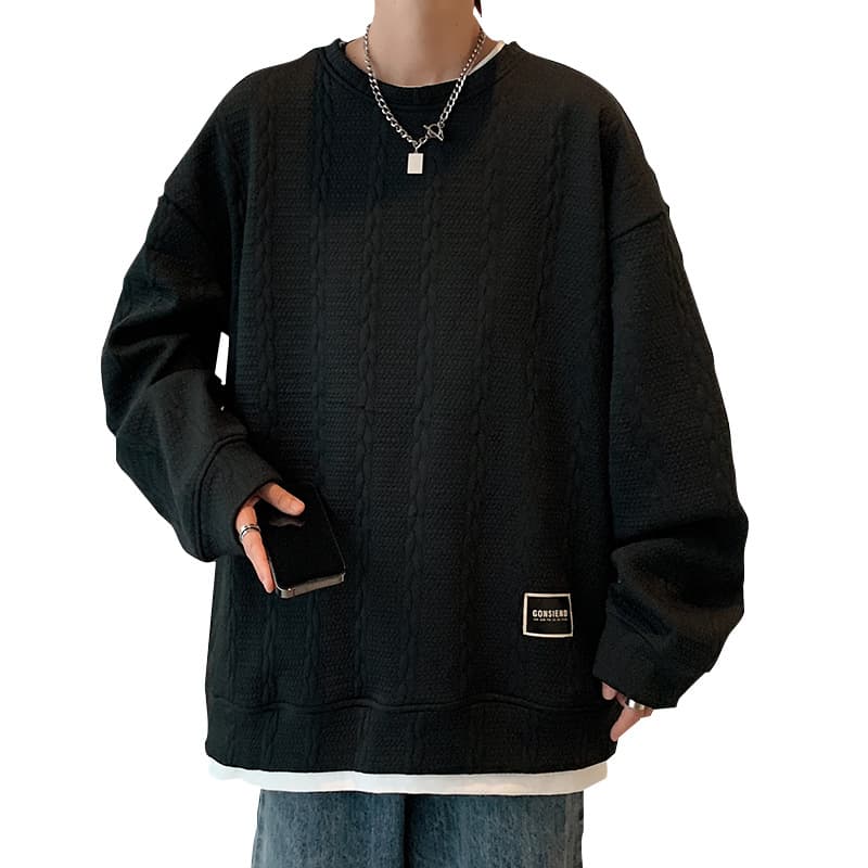 ジャガード トレーナー メンズ プルオーバー 春 秋 トップス 長袖 クルーネック 重ね着風 Tシャツ 切り替え スウェット 運動 |  | 02