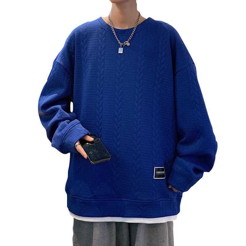 ジャガード トレーナー メンズ プルオーバー 春 秋 トップス 長袖 クルーネック 重ね着風 Tシャツ 切り替え スウェット 運動 |  | 04