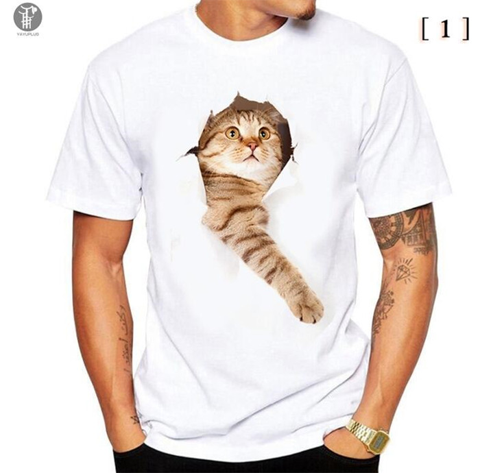 Tシャツ イラスト メンズ 3D 猫 茶トラ 可愛い 半袖 男女兼用 薄手 ねこ 白 レディース 面白 おもしろ トリックアート 送料無料 |  | 01