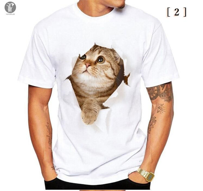 Tシャツ イラスト メンズ 3D 猫 茶トラ 可愛い 半袖 男女兼用 薄手 ねこ 白 レディース 面白 おもしろ トリックアート 送料無料 |  | 02